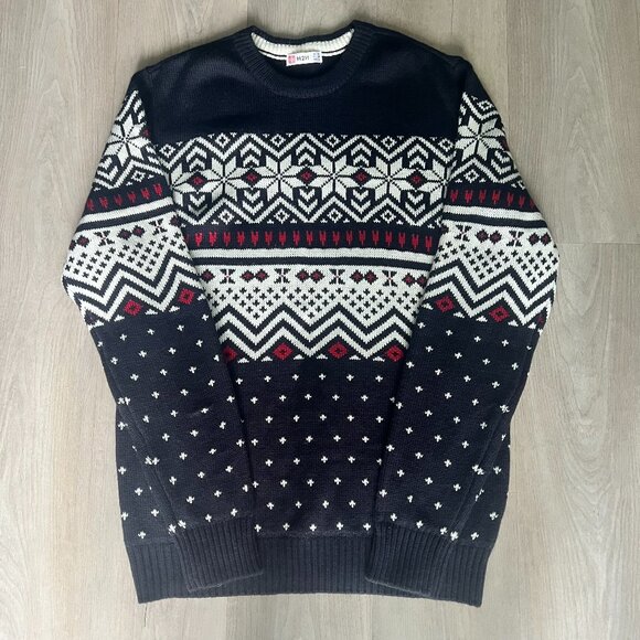 H2H Mens Snowflake Fair Isle Sweater Sz M Cabincore Countryside Winter Holiday - Picture 1 of 6